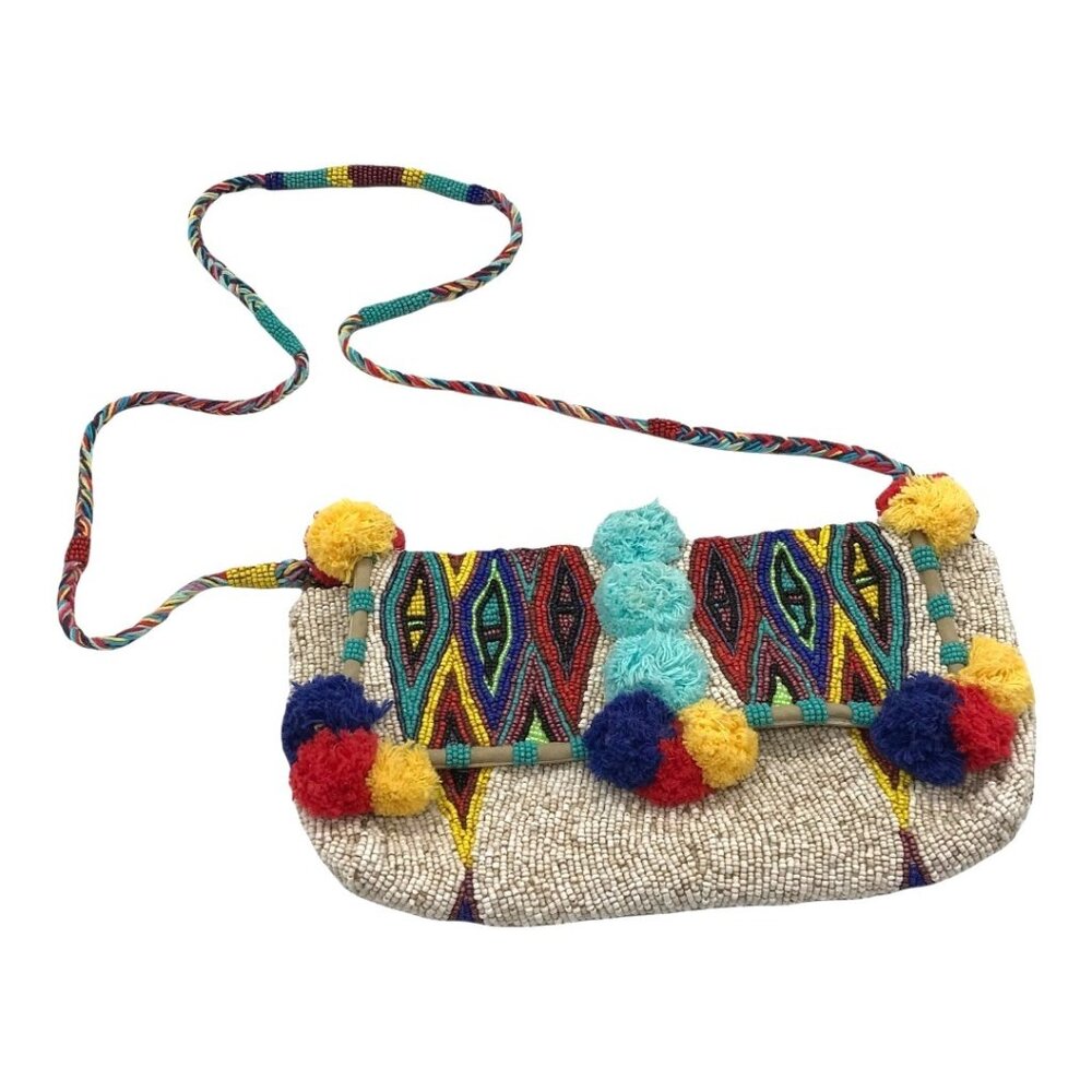 NEW Anthropologie Imayin Handmade Seed Beads Beaded Convertible Crossbody Bag Cl